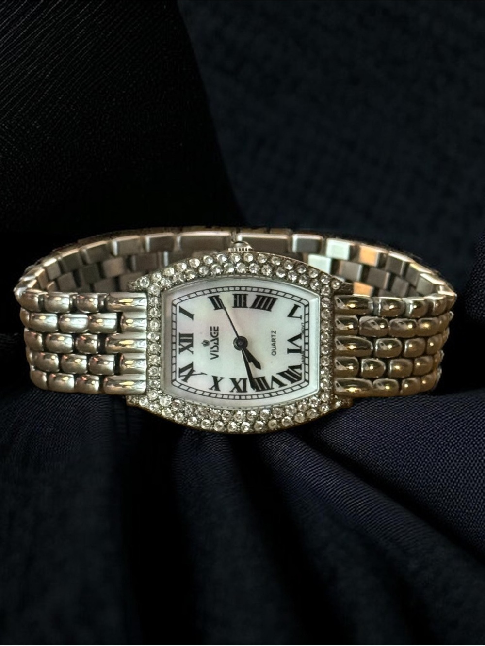 Vintage Visage silver tone Swarovski crystals bezel analog watch